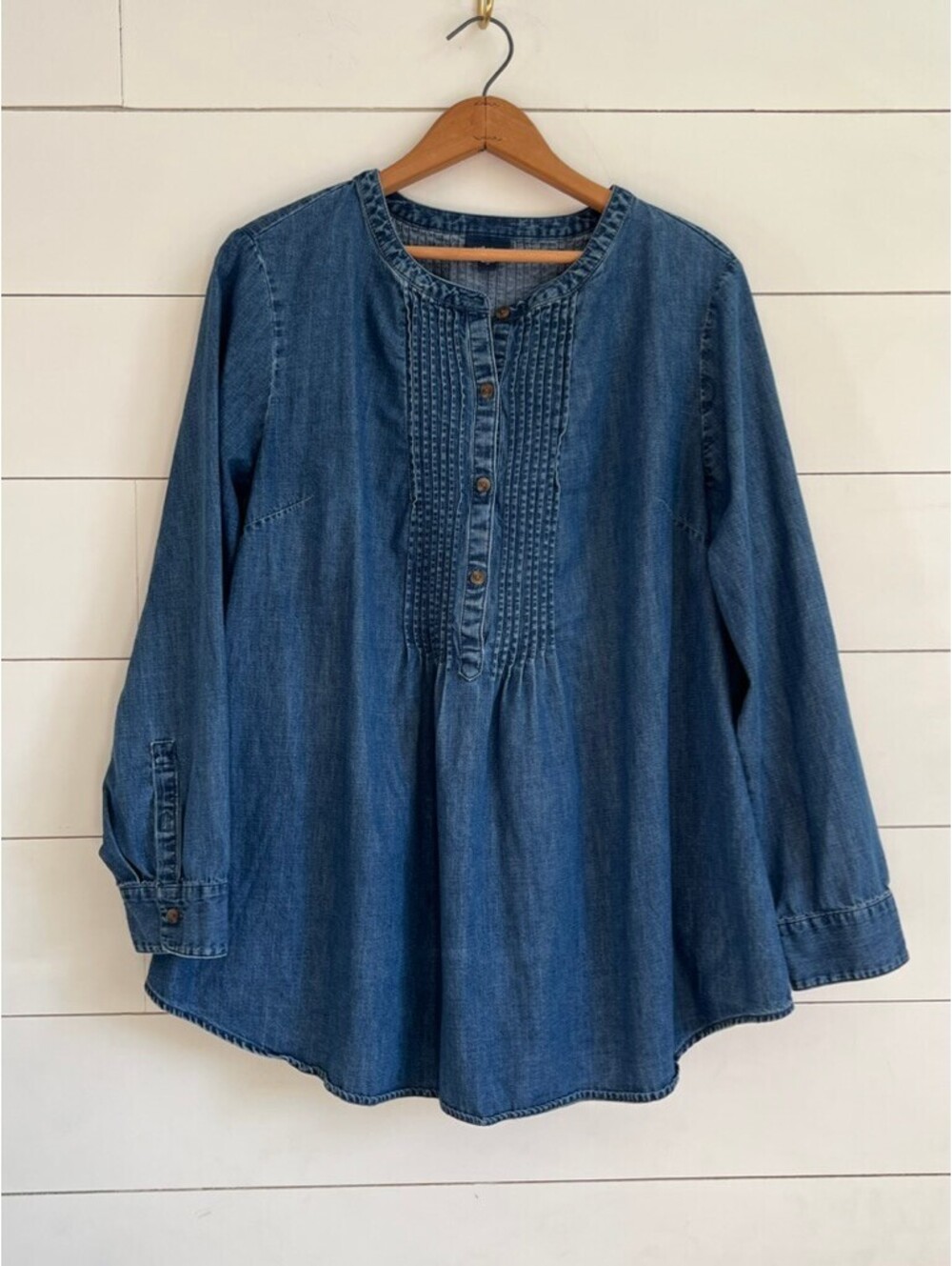 J.Jill Denim Long Sleeve Button-Up Tunic Women's Size XL Casual Lagenlook Fall
